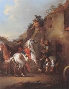 unknow artist Cavaliers halted at a farrier oil painting